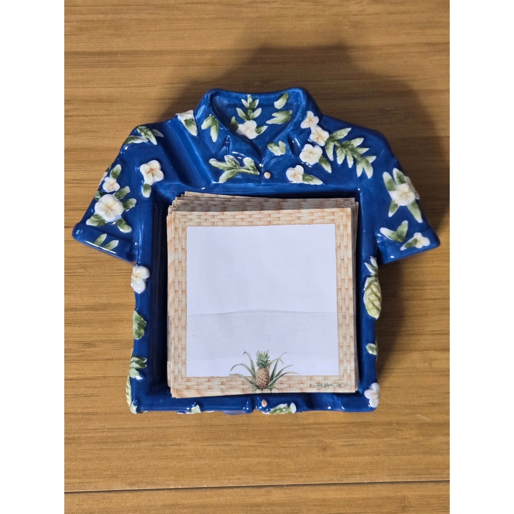 Lady Jayne Ltd Ceramic Hawaiian Shirt Memo Note Holder Blue Floral Tropical 2003